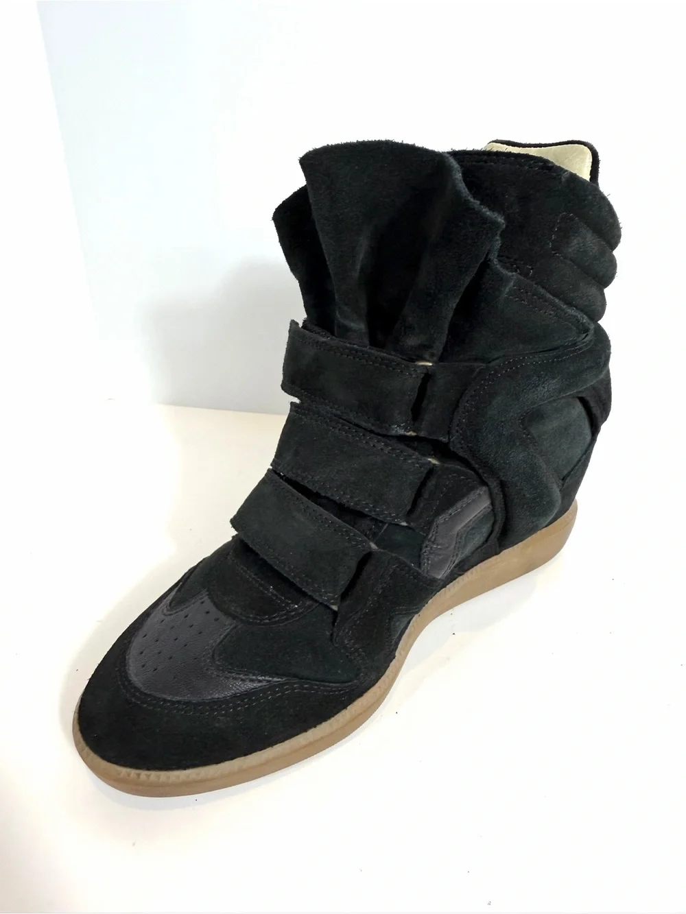 Isabel Marant Black Suede Bekett Wedge High Top Sneakers Size 37 Leather